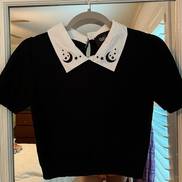 Collectif Unique Vintage Moon and Star Collar Cropped Sweater Size XS - Picture 1 of 3